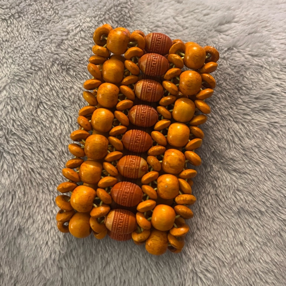 Handcrafted Wooden Beaded Bracelet - Brown and Tan